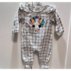 Mud Pie baby girls Thanksgiving turkey romper applique NWOT 3-6m